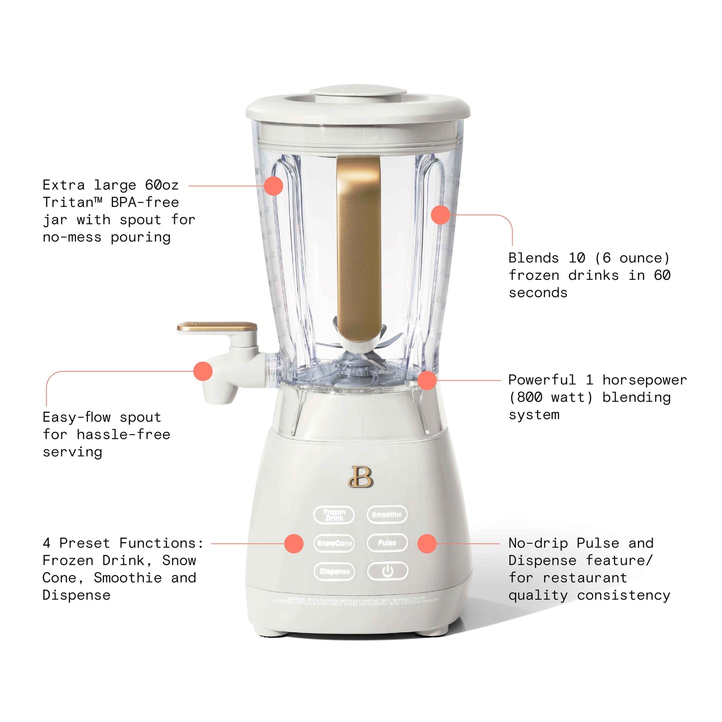 Beautiful Slush Crush 60 oz 4-Speed Frozen Drink Maker, White Icing by Drew Barrymore