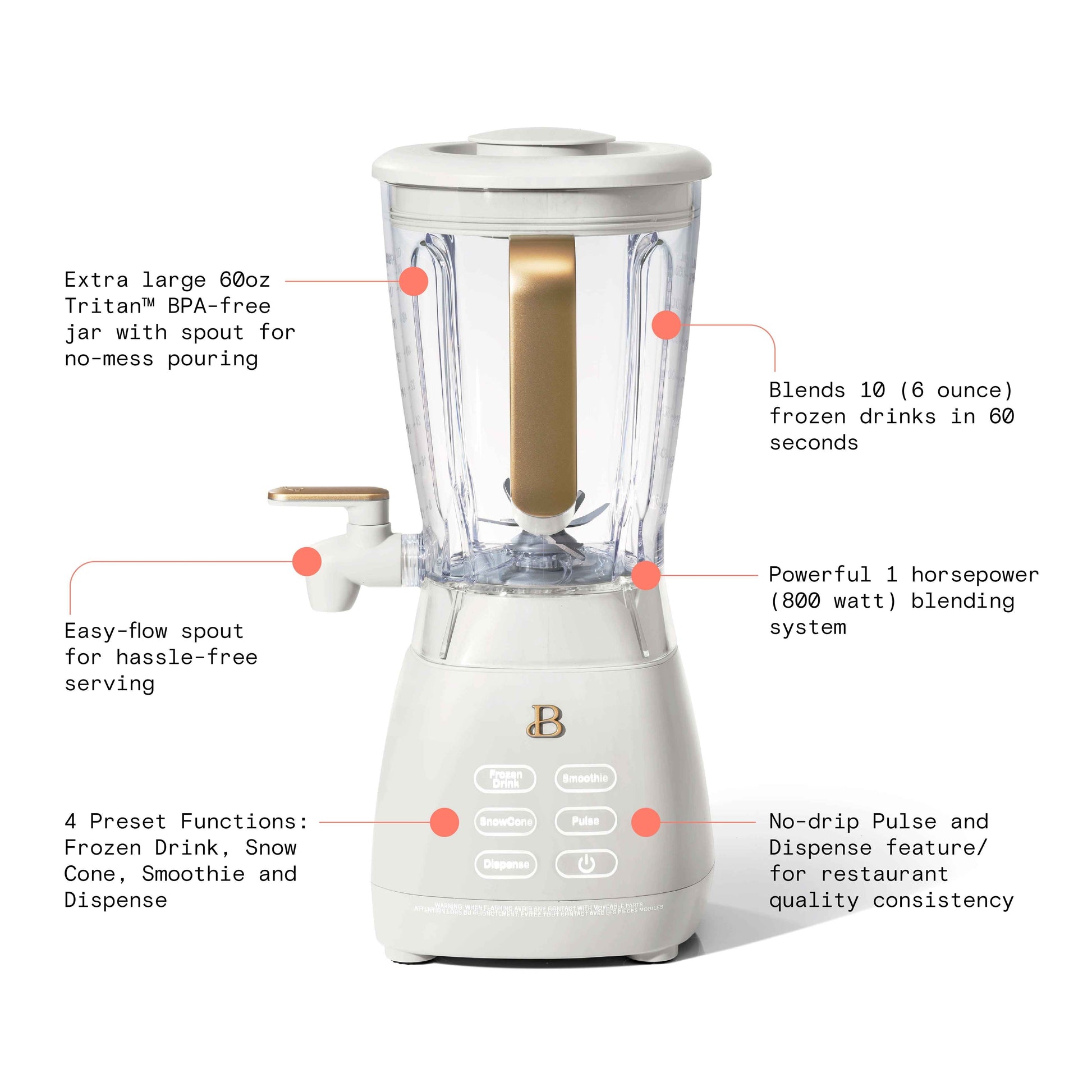 Beautiful Slush Crush 60 oz 4-Speed Frozen Drink Maker, White Icing by Drew Barrymore