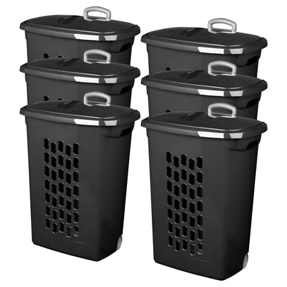 Sterilite Ultra Wheeled Laundry Hamper, Plastic Clothes Bin, Black, 6 Pack