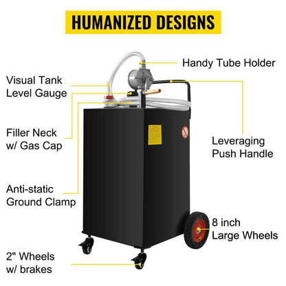 VEVOR Fuel Caddy Fuel Storage Tank 35 Gallon 4 Wheels with Manuel Pump, Black