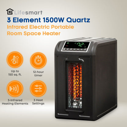 LifeSmart 3 Element 1500W Quartz Infrared Electric Portable Room Space Heater