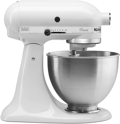 KitchenAid K45SSWH Classic Series 4.5 Qt. 10-Speed White Stand Mixer with Tilt-Head