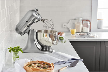 KitchenAid KSM150PSCU Artisan 5 Qt. 10-Speed Silver Stand Mixer with Flat Beater, 6-Wire Whip and Dough Hook Attachments
