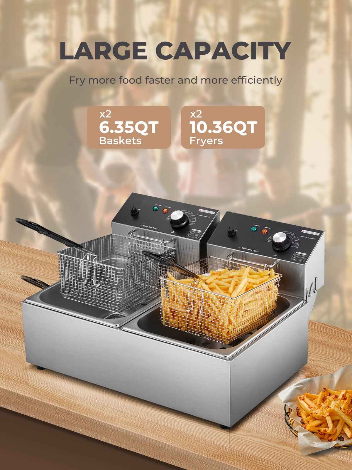 Commercial Deep Fryer with Basket, 3400W 12.7QT/12L, Detachable Large Capacity Stainless Steel Countertop Electric Oil Fryer with Temperature Control for Restaurant or Home Use