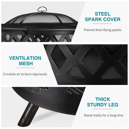 JolyDale 30 inch Outdoor Fire Pit with Cooking 2 in 1 Grate Wood Burning Firepit Steel Firepit Bowl with Swivel BBQ Grill, Poker for Backyard, Garden