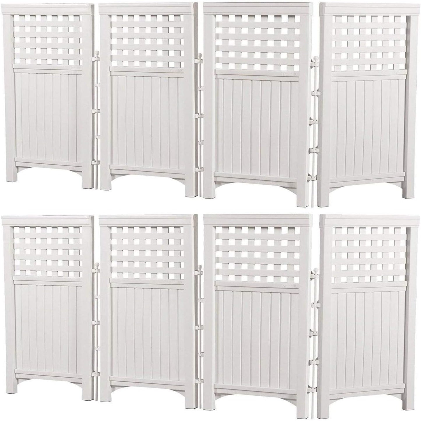 Suncast Outdoor Patio Garden 8 Panel Yard Screen Enclosure Gated Fence, White