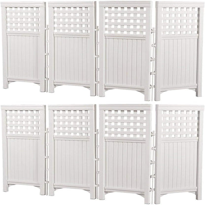Suncast Outdoor Patio Garden 8 Panel Yard Screen Enclosure Gated Fence, White