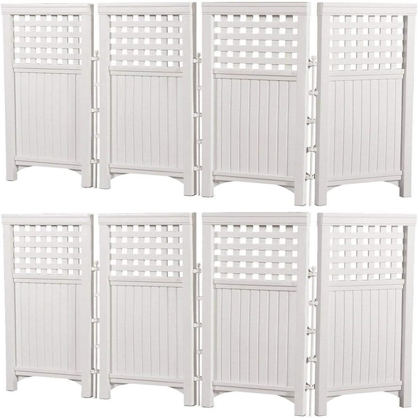 Suncast Outdoor Patio Garden 8 Panel Yard Screen Enclosure Gated Fence, White