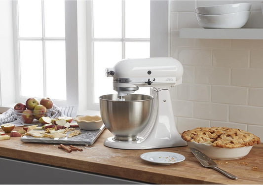 KitchenAid K45SSWH Classic Series 4.5 Qt. 10-Speed White Stand Mixer with Tilt-Head