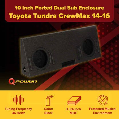 QPower Dual 10" Ported Sub Enclosure for Toyota Tundra Crew Max | QBTUNDRA14210