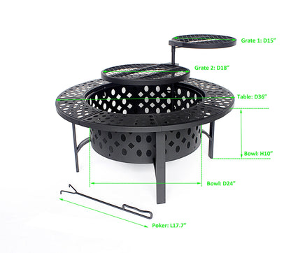 MistMo 36 inch Round Fire Pit for Outdoor Bonfire Multipurpose Wood Burning Metal Table for Patio