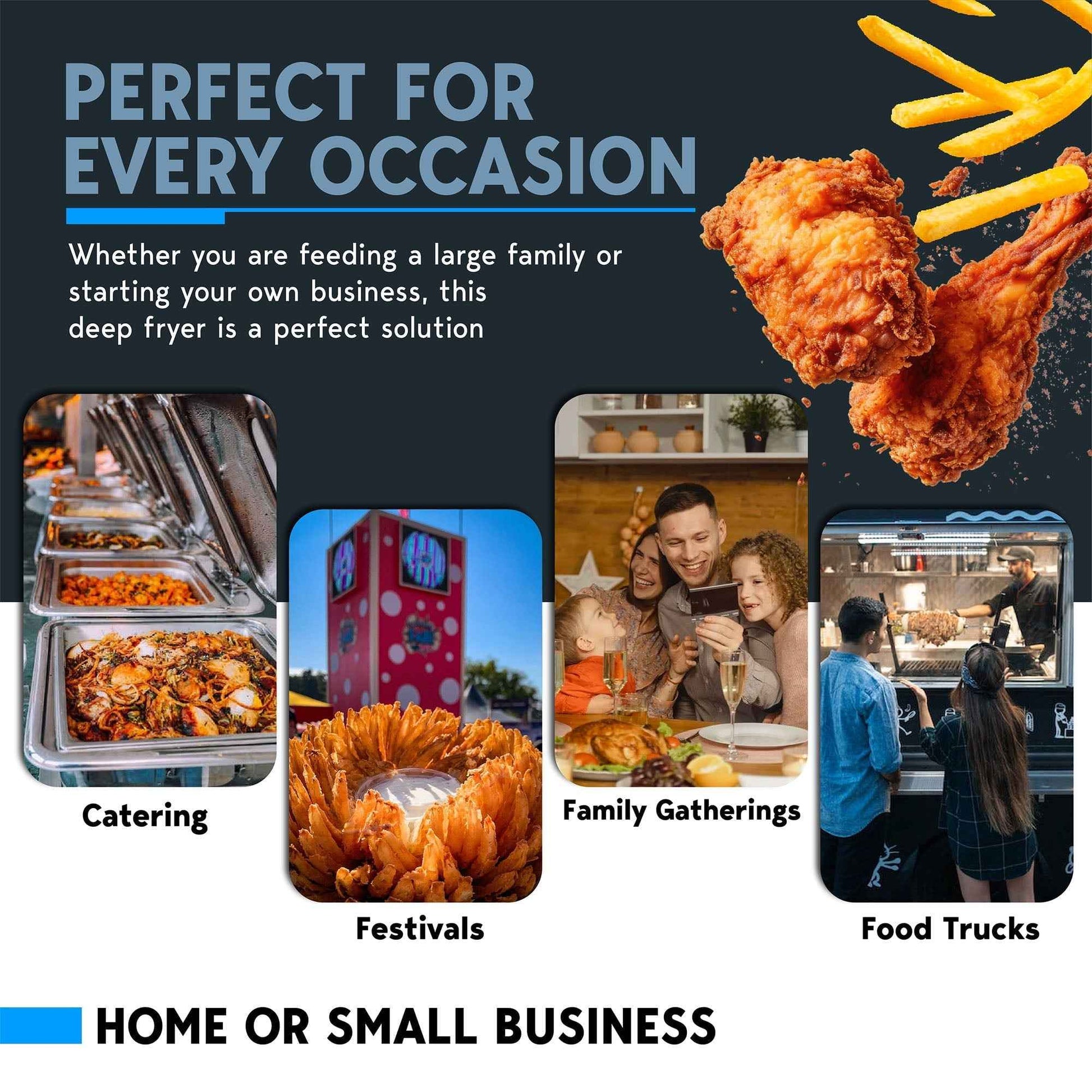 Biltek Double Deep Fryer with Baskets for Home Use and Small Business, Commercial Electric Deep Fryer, 2 x Large Removable Baskets, Outdoor Electric Fryer with Baskets Large, 110V 5000W, 20.7Qt/19.6L