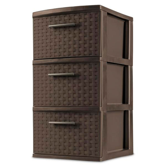 Sterilite 3 Drawer Decorative Plastic Weave Storage Tower, 6-Pack, Espresso