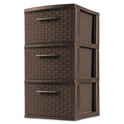 Sterilite 3 Drawer Decorative Plastic Weave Storage Tower, 8-Pack, Espresso