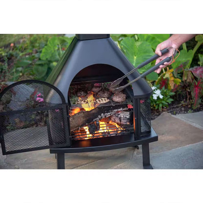 Endless Summer Wood Burning Fireplace Outdoor Chimney Fire Bowl, Black