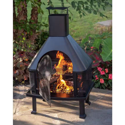 Endless Summer Wood Burning Fireplace Outdoor Chimney Fire Bowl, Black