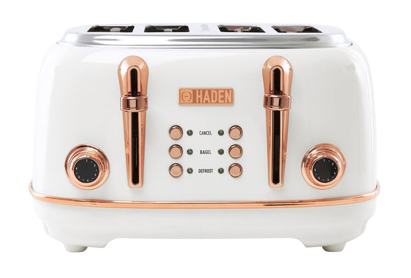 Haden Heritage 4 Slice Wide Slot Stainless Steel Toaster, Ivory & Copper