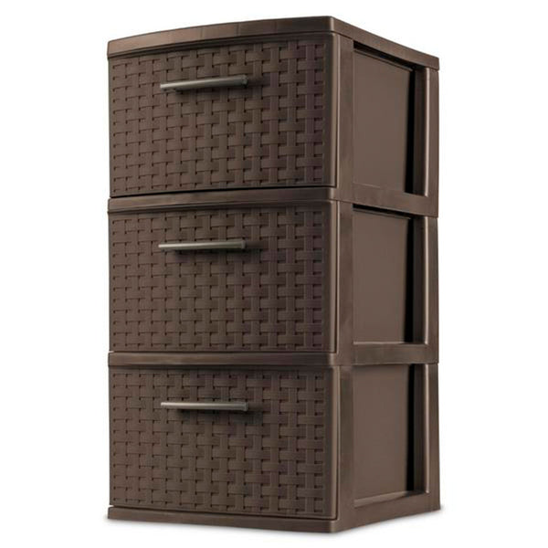 Sterilite 3 Drawer Decorative Plastic Weave Storage Tower, 2-Pack, Espresso