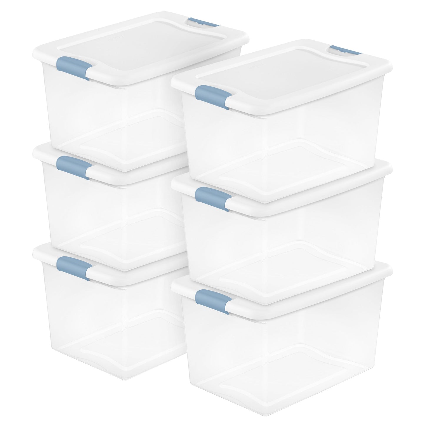 Sterilite 64 Qt Clear Plastic Stackable Storage Bin w/ White Latch Lid, (6 Pack)