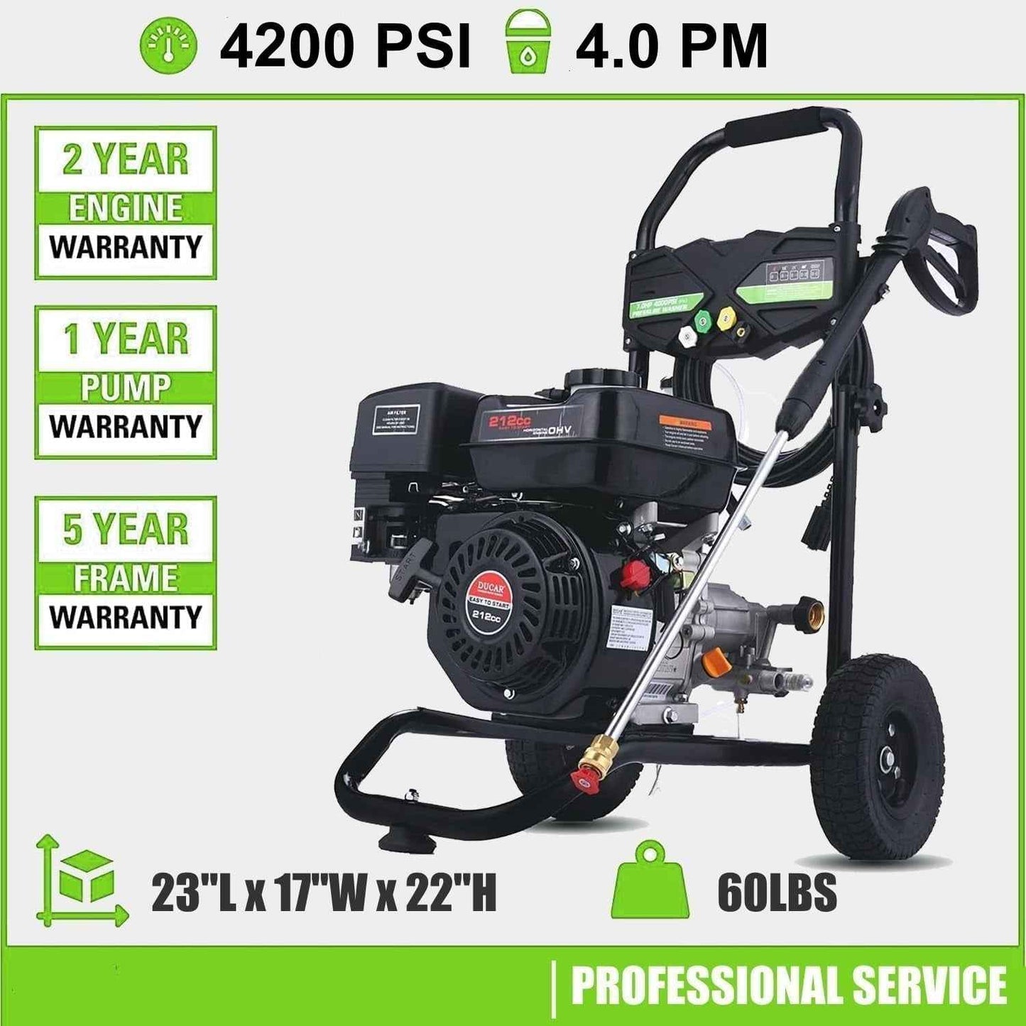 Huanherad Gas Pressure Washer 4200PSI 4.0GPM, 5 QC Nozzles 25ft Hose Power Washer with 0.5Gal Soap Tank, 212cc 7.0 HP Engine Power Washer, EPA/CARB/ETL Compliant