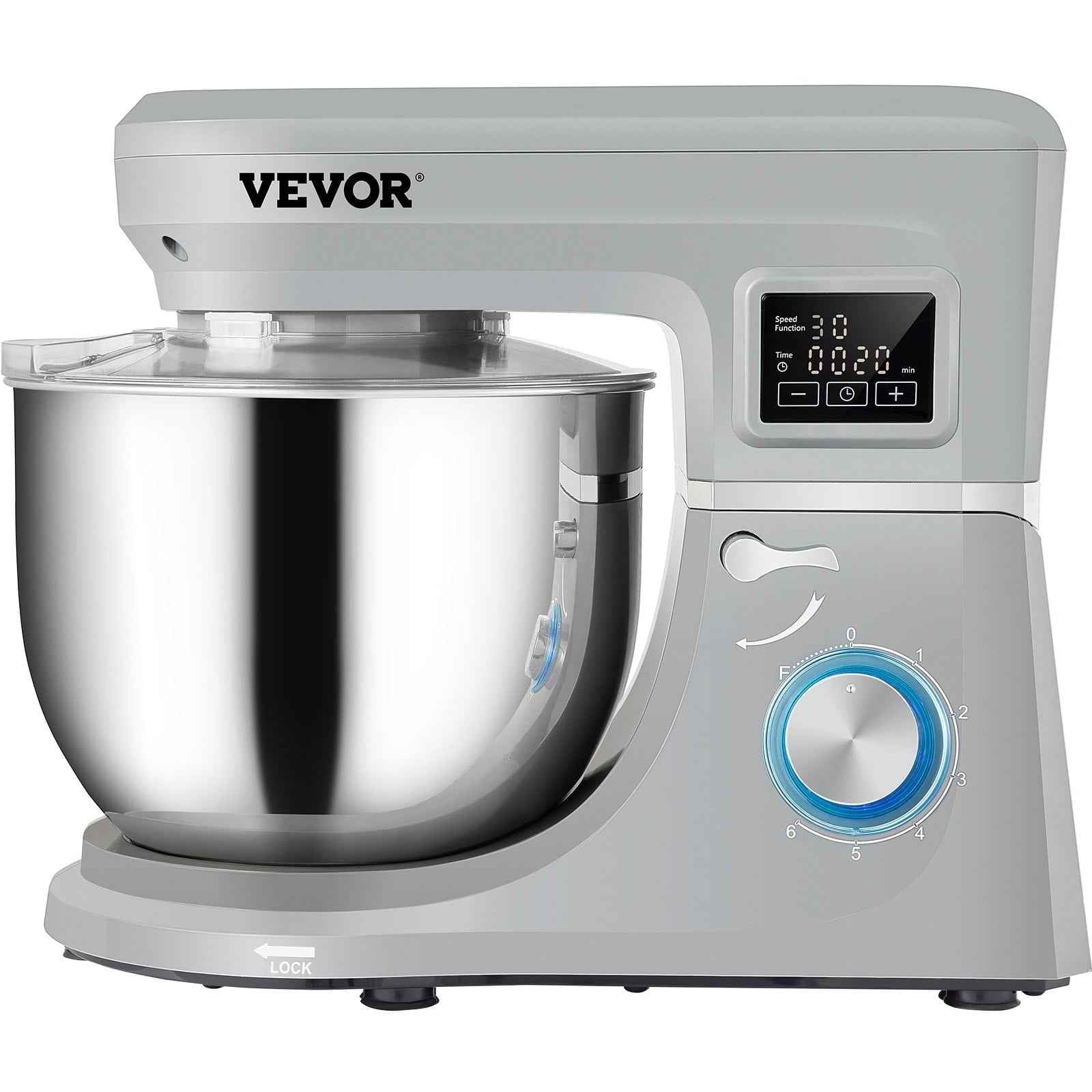 Vevor  Stand Mixer, 660W Electric Dough Mixer with 6 Speeds LCD Screen Timing - Gray