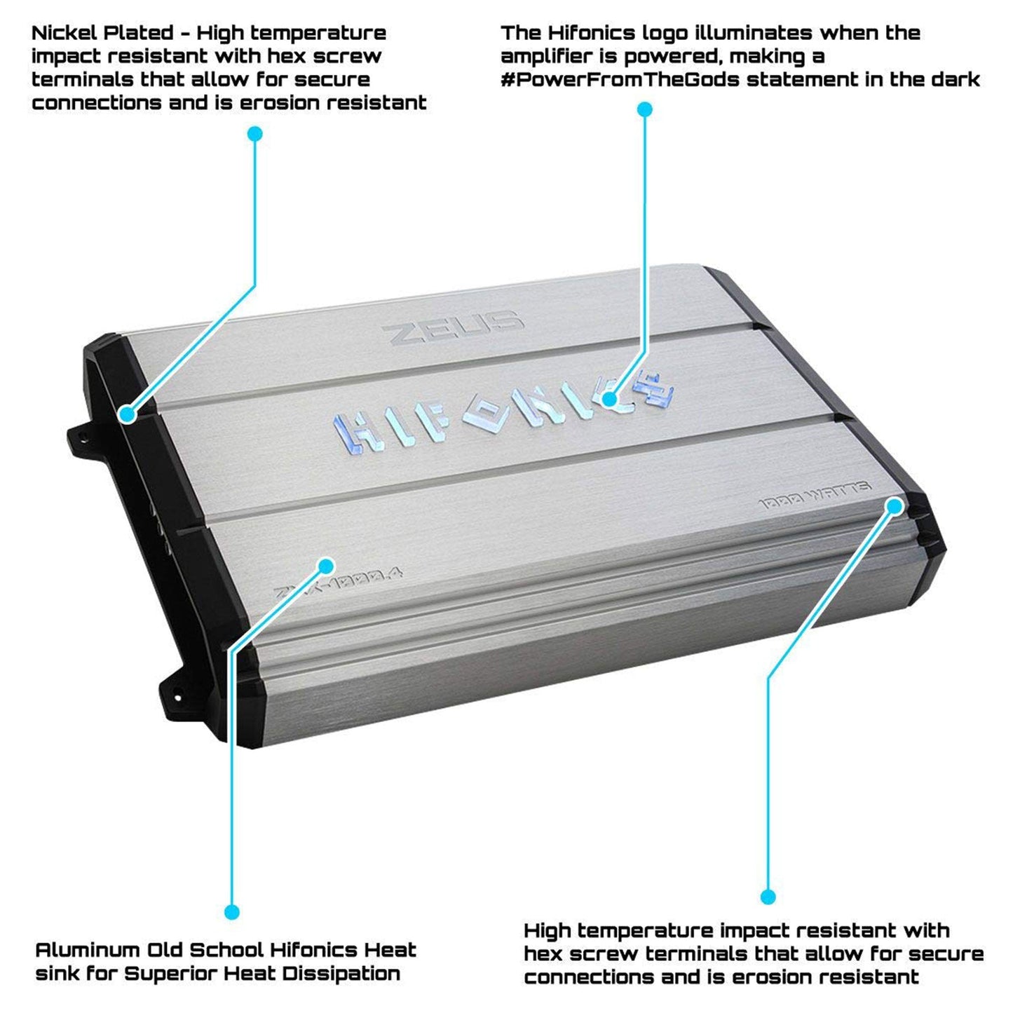 Hifonics ZXX-1000.4 1000 Watt 4 Channel Class A/B Bridgeable Car Amp Amplifier - Find Fresh Goods