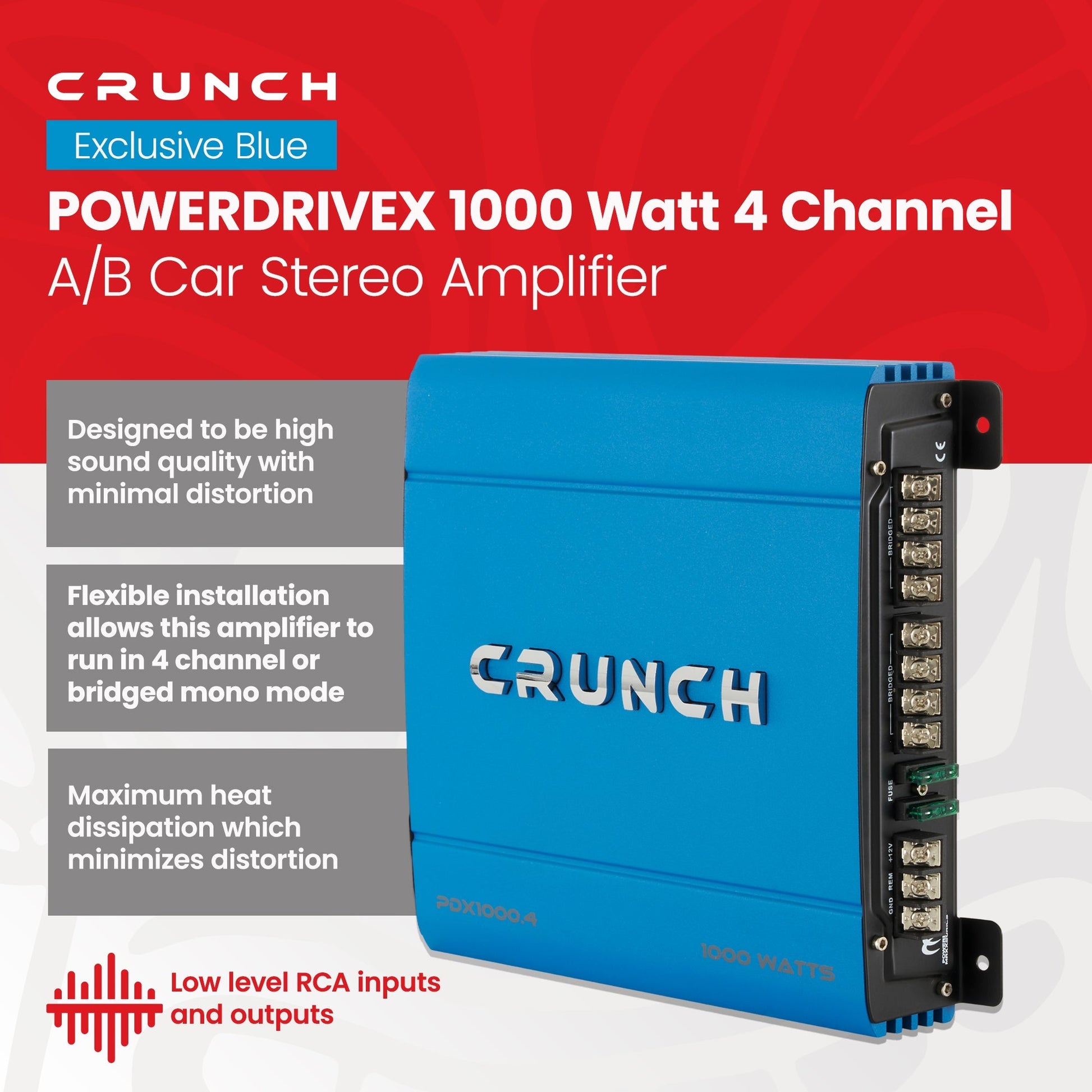 Crunch PowerDriveX 1000 Watt 4 Channel Exclusive Blue A/B Car Stereo Amplifier - Find Fresh Goods
