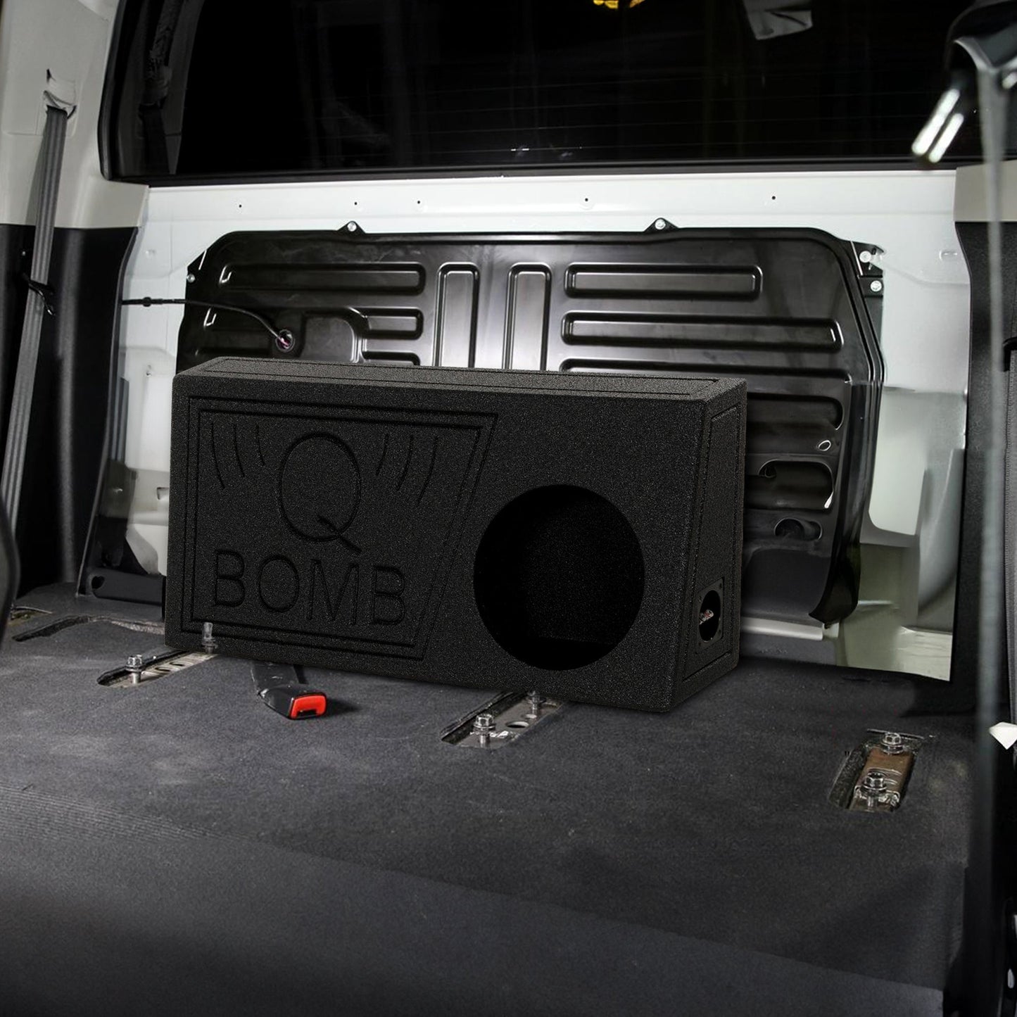 Q Power QBomb 10 Inch Single Vented Subwoofer Sub Box with Black Bedliner Spray - Find Fresh Goods