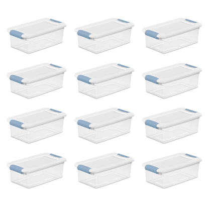 Sterilite 6 Qt. Plastic Stackable Storage Box with Latching Lid, Clear (12 Pack)