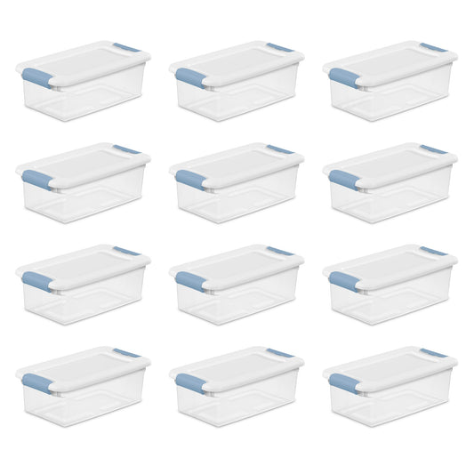 Sterilite 6 Qt. Plastic Stackable Storage Box with Latching Lid, Clear (12 Pack)