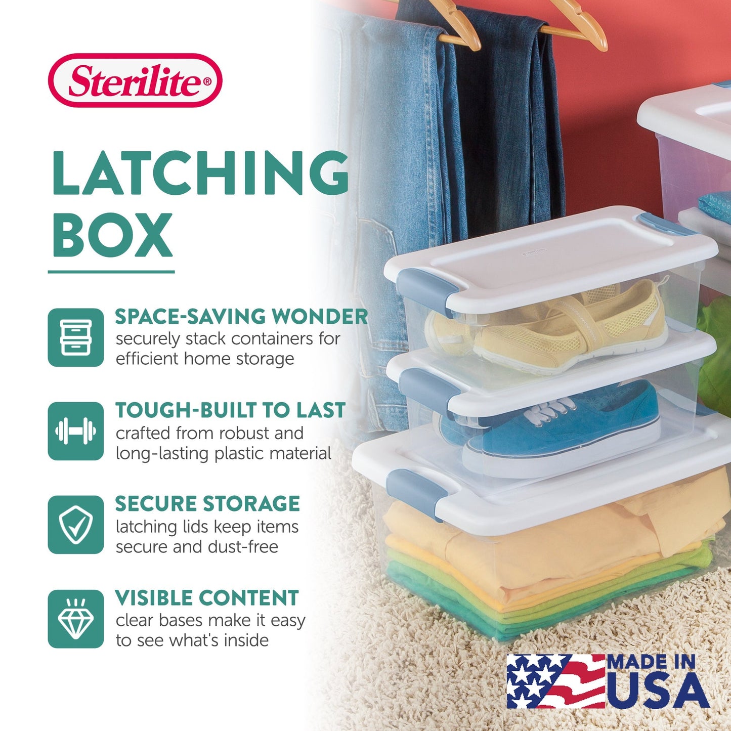 Sterilite Clear Plastic 6 Quart Storage Box Container with Latching Lid, 24 Pack