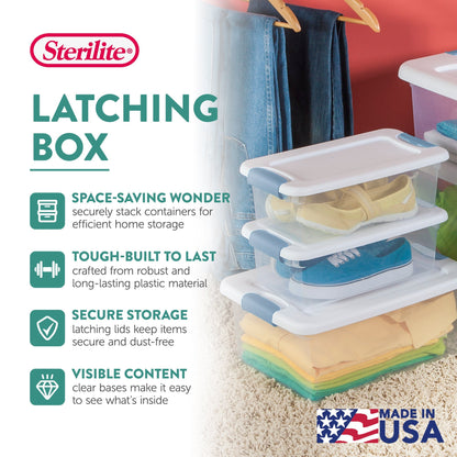 Sterilite Clear Plastic 6 Quart Storage Box Container with Latching Lid, 24 Pack
