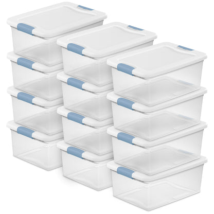 Sterilite 15 Quart Latching Storage Box, Stackable Bin with Latch Lid, 12 Pack