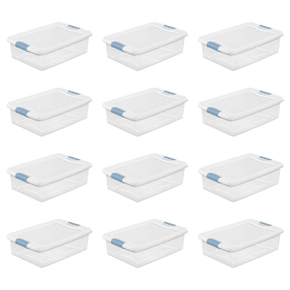 Sterilite 32 Qt Plastic Clear Stackable Latching Storage Box Container (12 Pack)