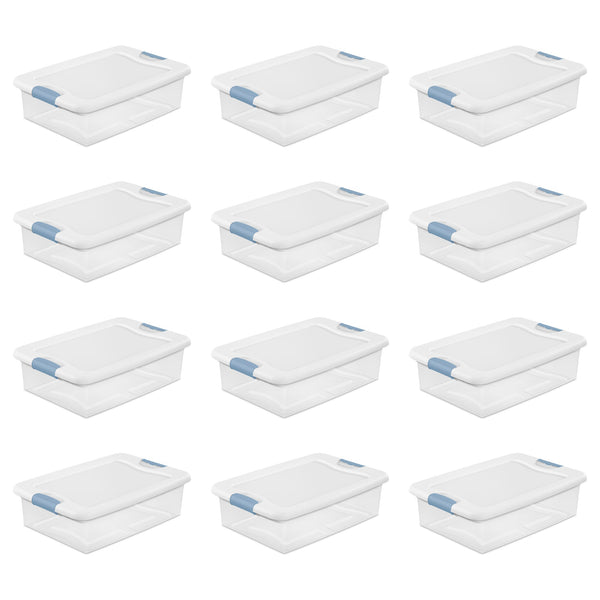 Sterilite 32 Qt Plastic Clear Stackable Latching Storage Box Container (12 Pack)