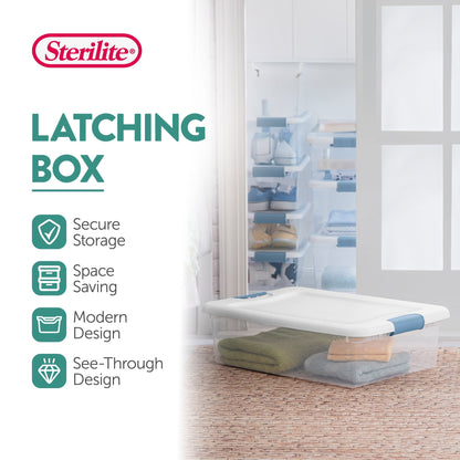 Sterilite 32 Qt Plastic Clear Stackable Latching Storage Box Container (12 Pack)