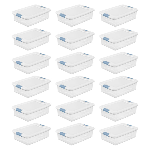 Sterilite 32 Quart Clear Stackable Latching Storage Box Containers, 18 Pack