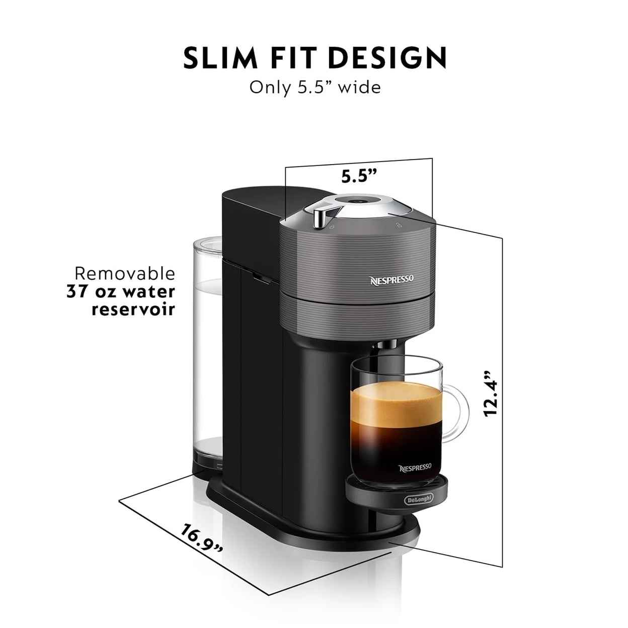 De'Longhi 990359462 Nespresso Vertuo Next Deluxe With Milk Frother, Dark Grey