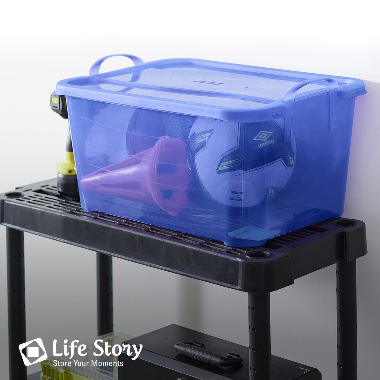 Life Story Blue 55 Quart Stackable Closet Storage Box Containers Totes (12 Pack)