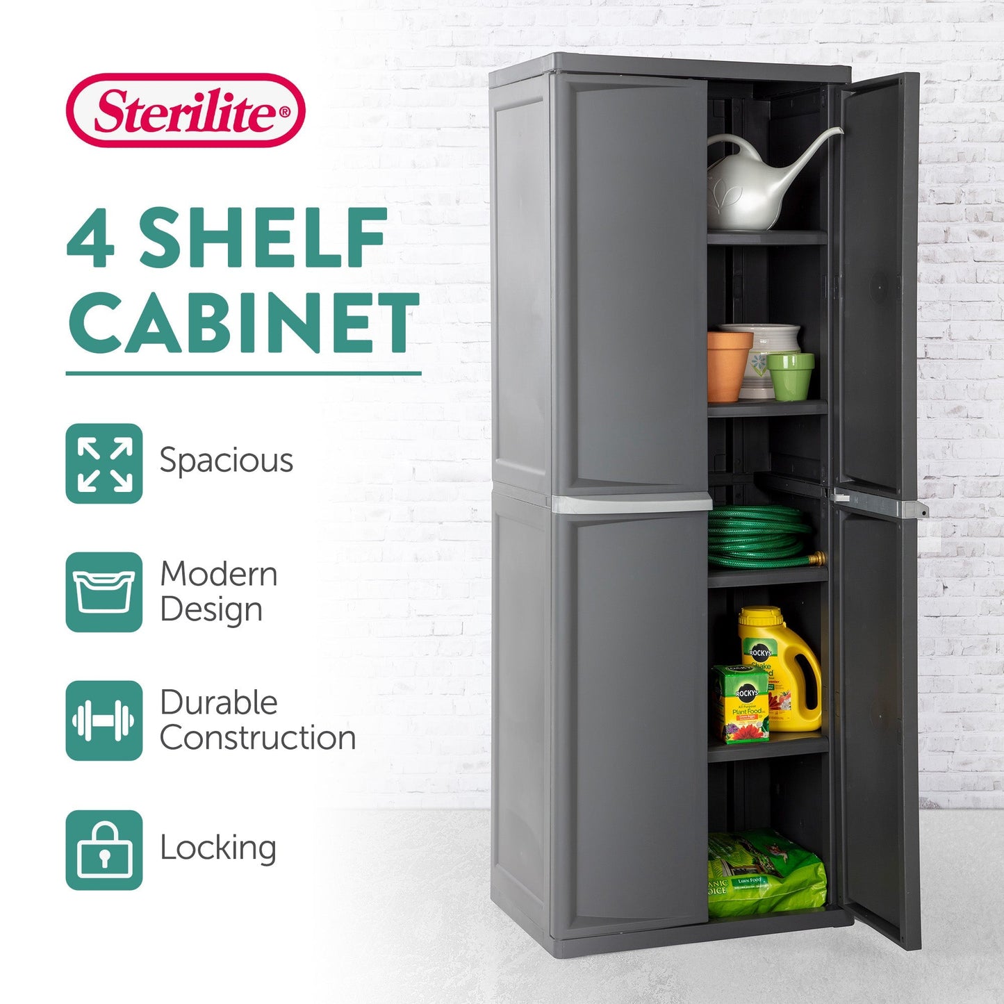 Sterilite 2 Pack Adjustable 4-Shelf Garage Storage Cabinet Bin Organizer, Gray
