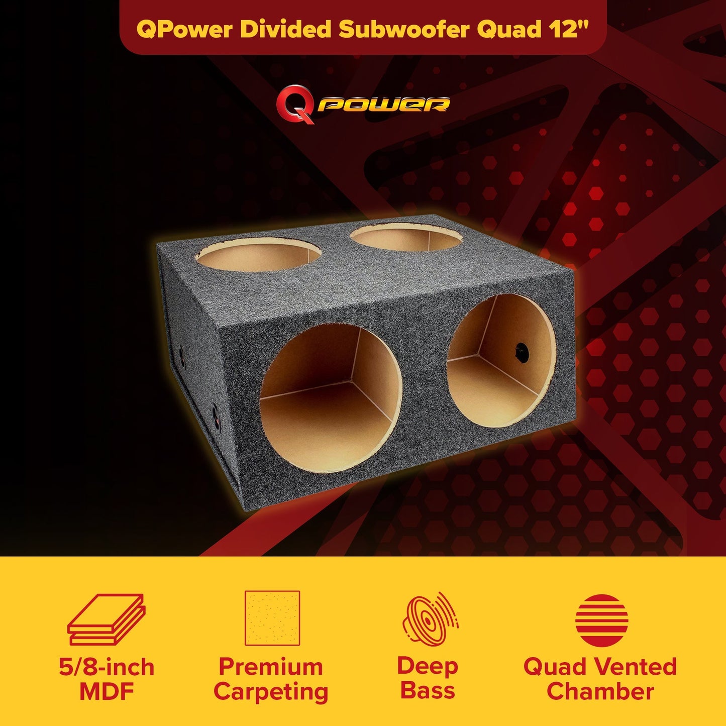 QPower Quad 4 Hole 12 Inch Sealed Divided Speaker Box Subwoofer Enclosure - Find Fresh Goods