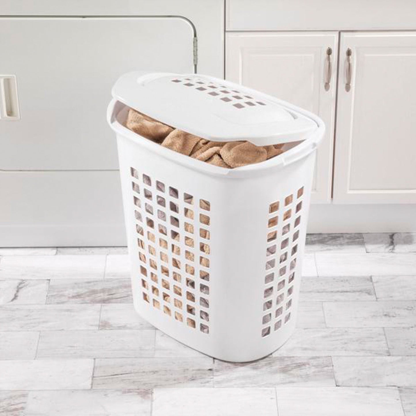Sterilite Lift Top XL Laundry, 2.3 Bushel Clothes Hamper, White (4 Pack)
