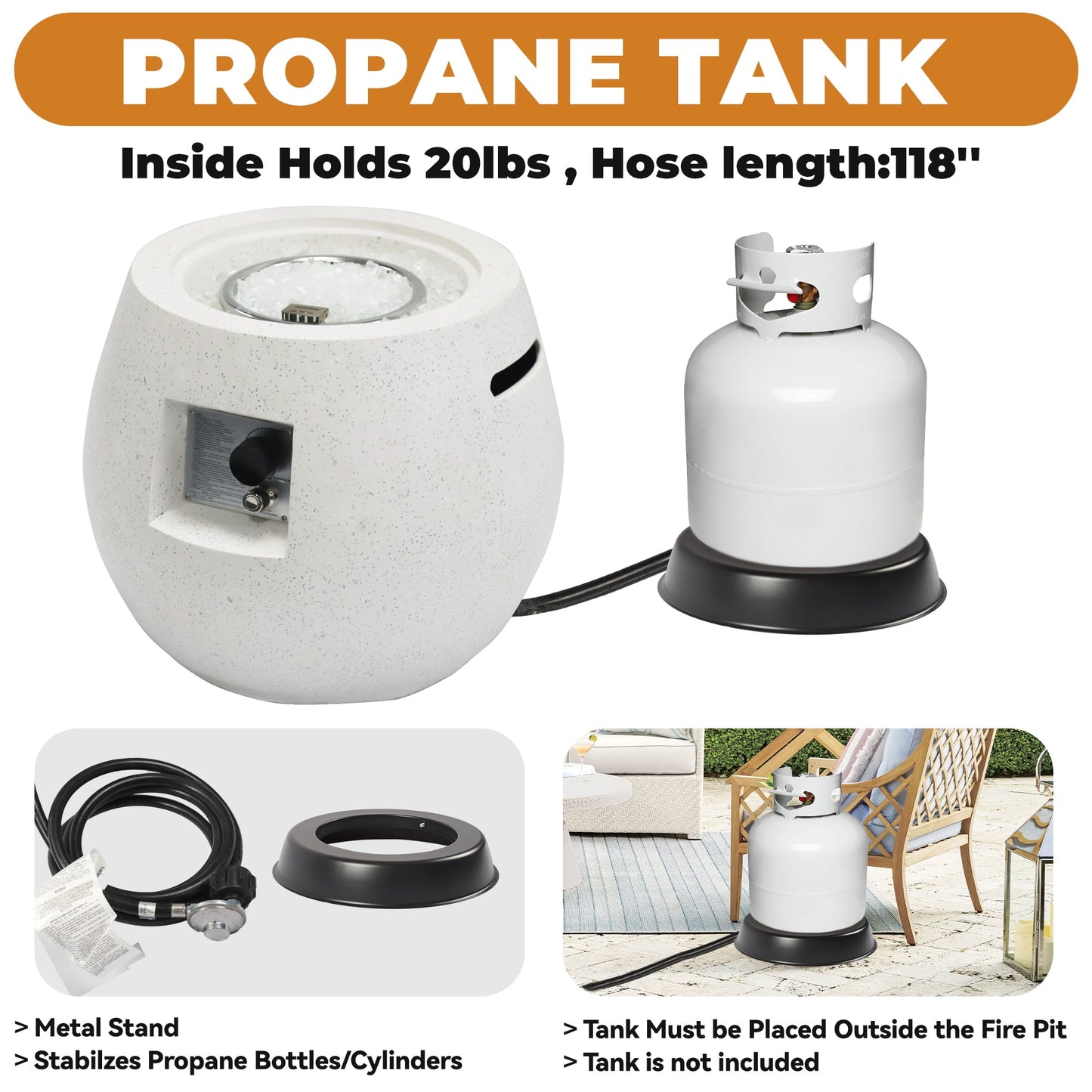 NAGA BAHNA 21" Round Propane Fire Pit 50,000BTU Terrazzo Gas Fire Pit with Glass Stones