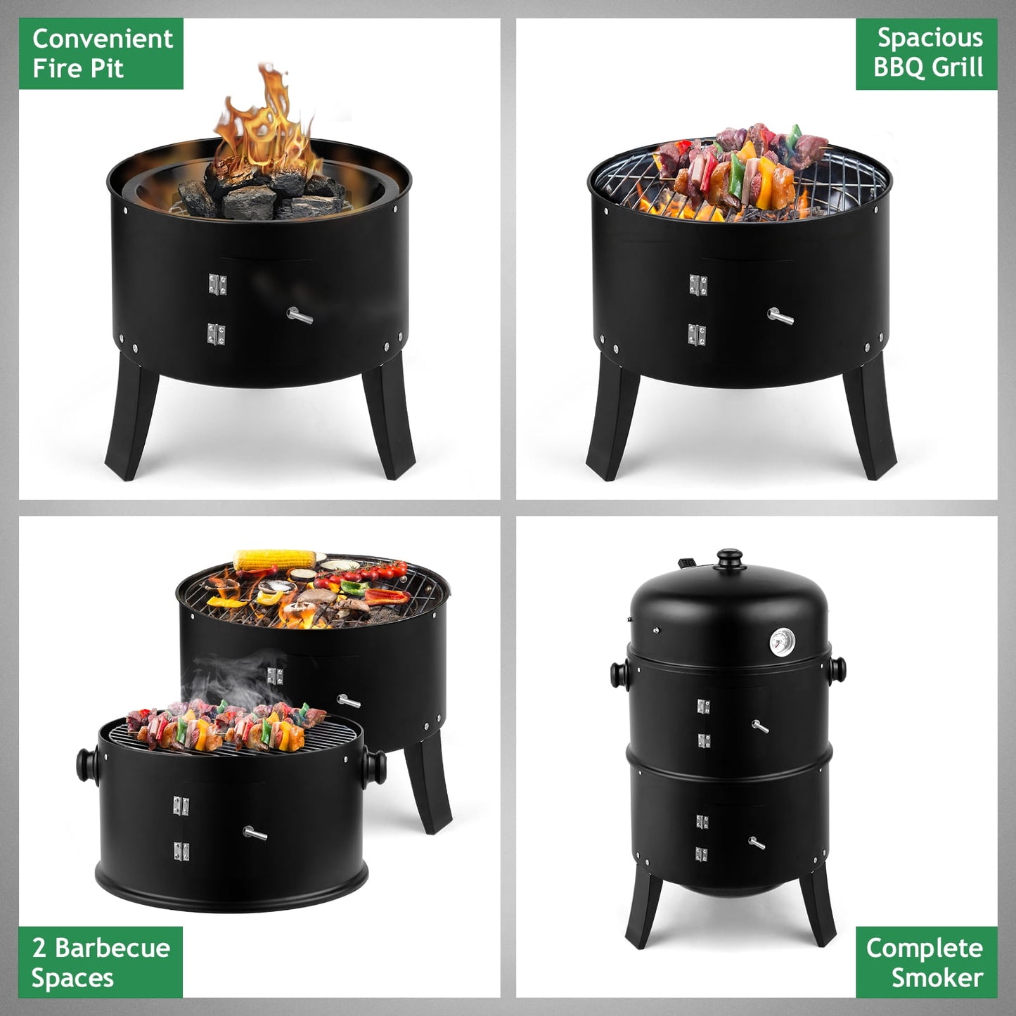 Zimtown BBQ Charcoal Grill Outdoor Barbecue Pit Smoker with 3 Levels Patio Backyard Black