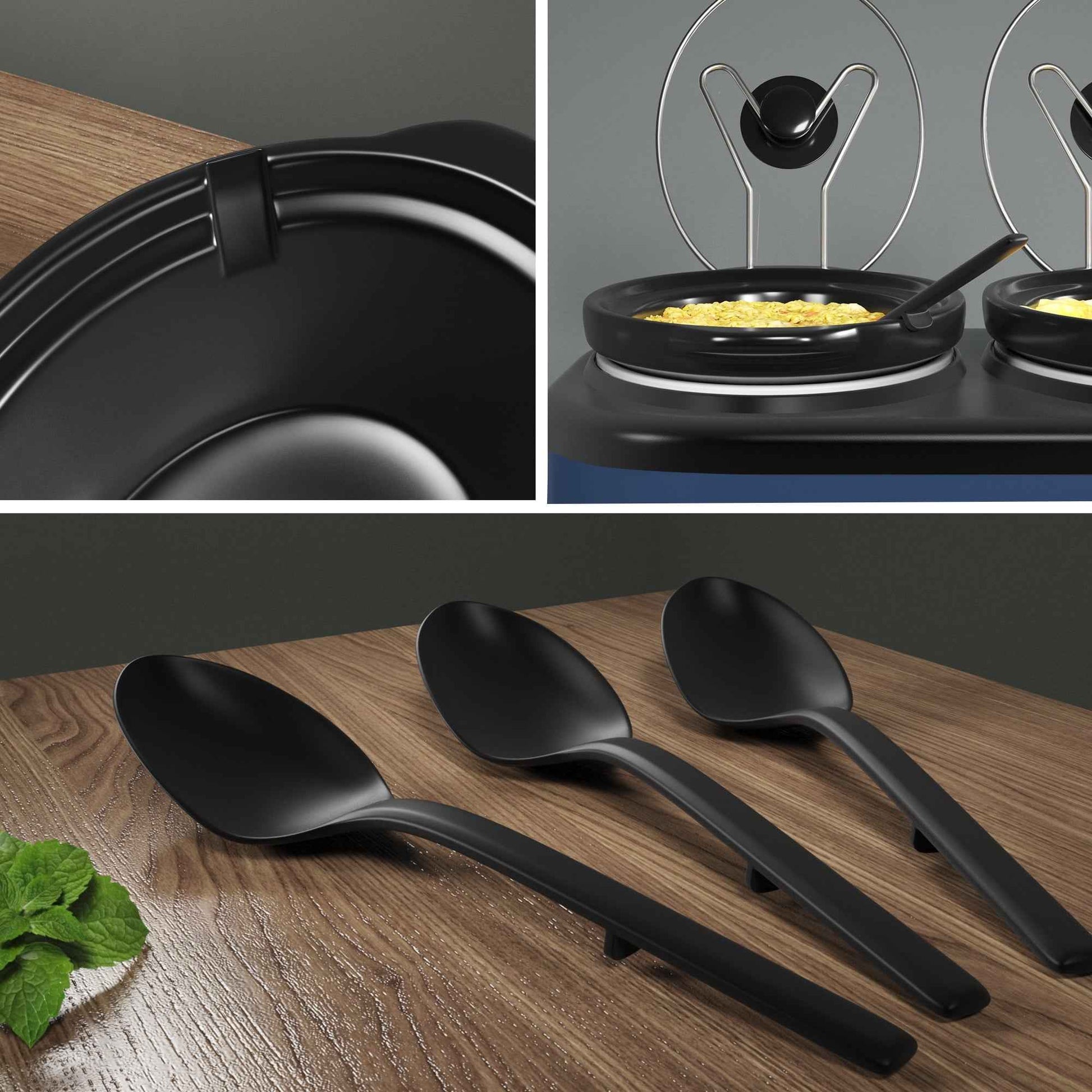 May in Color Triple Slow Cooker Food Warmer, 3 Removable Ceramic Pots (2.5 QT Each), Adjustable Temp & Stainless Steel Lids, Blue