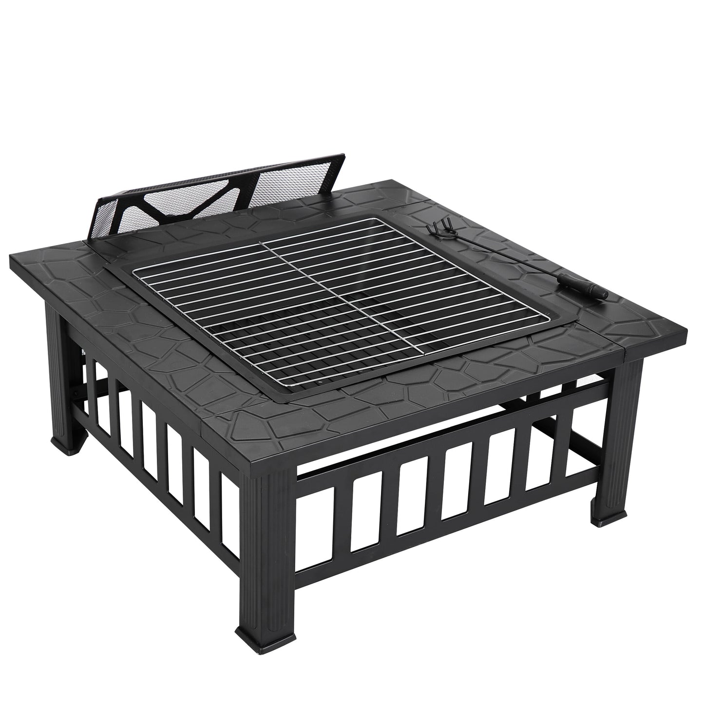 ZENY 32" Outdoor Fire Pit Square Metal Firepit Patio Garden Stove Wood Burning