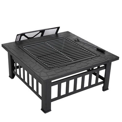 ZENY 32" Outdoor Fire Pit Square Metal Firepit Patio Garden Stove Wood Burning