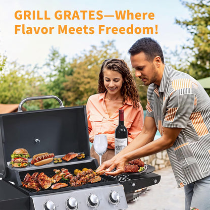 Furnibear 4 Burner BBQ Propane Gas Grill, Stainless Steel 34,000 BTU Patio Garden Barbecue Grill with Two Foldable Shelves