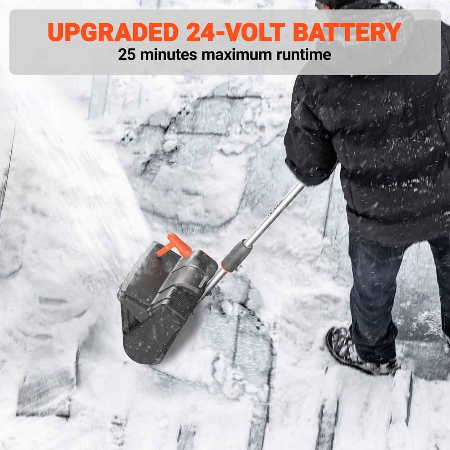 VOLTASK 24V 13-inch Cordless Snow Shovel Electric Snow Blower with Directional Plate, Battery & Quick Charger Included for Driveway & Sidewalks Black