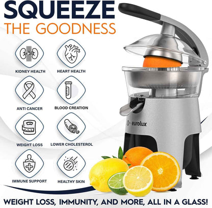 Eurolux Die Cast Stainless Steel Electric Citrus Juicer for Orange, Lemon, Grapefruit, 300 Watt